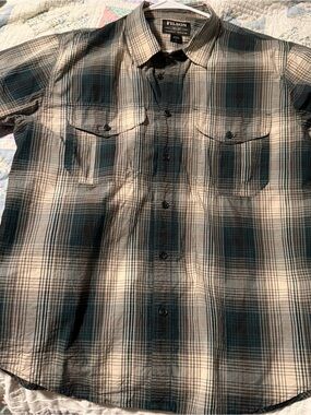 Filson Teal and Black Plaid Men's Button-Down Shirt